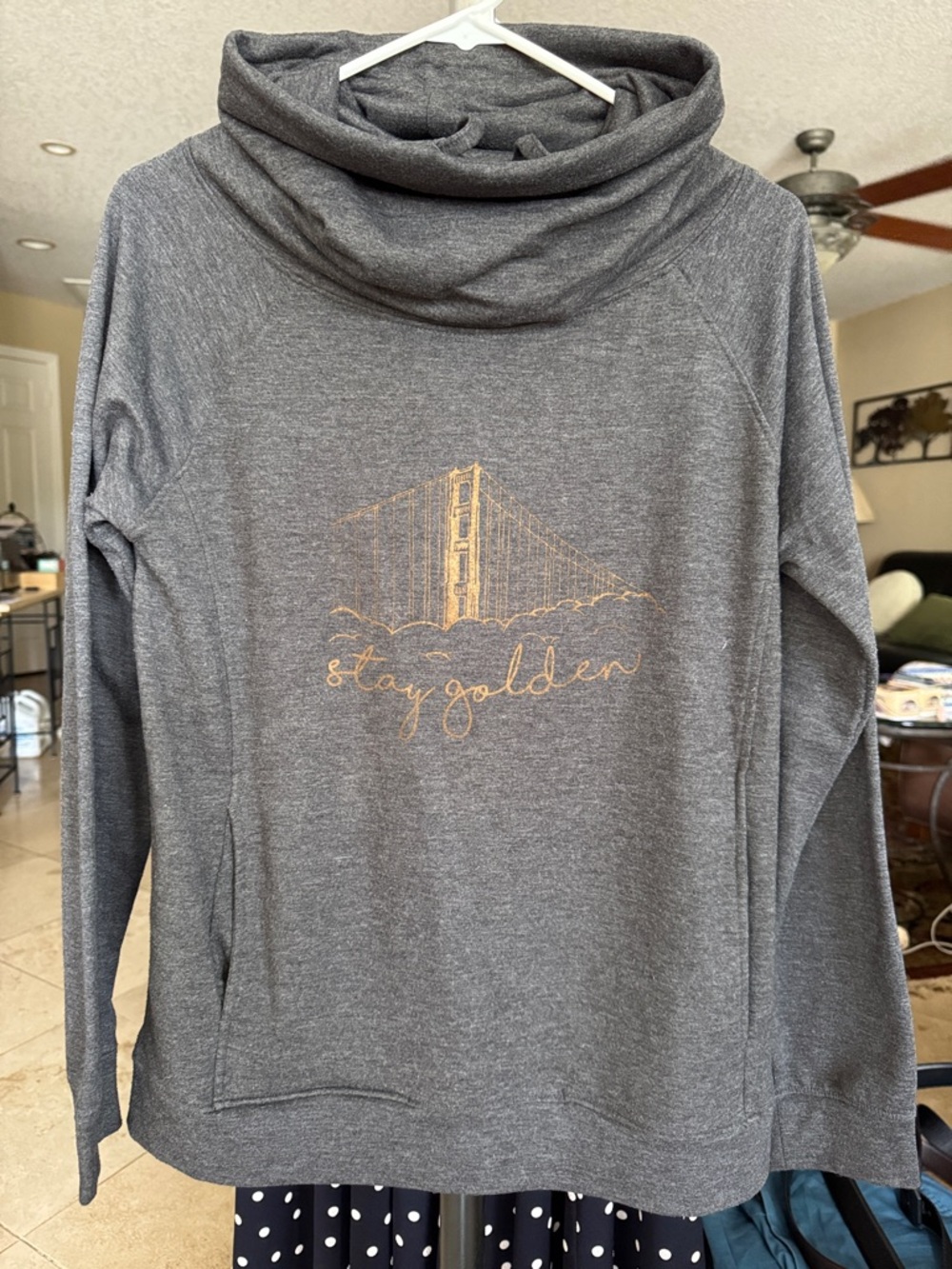 Stay Golden Women's Gray Pullover Sweater with Cowl Neck